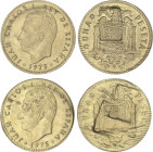 Lote 2 monedas 1 Peseta. 1975 (*19-78) y estrellas no visibles. Las dos ERROR: acuñadas en cospel más delgado provocando el reverso flojo o mal acuñad...