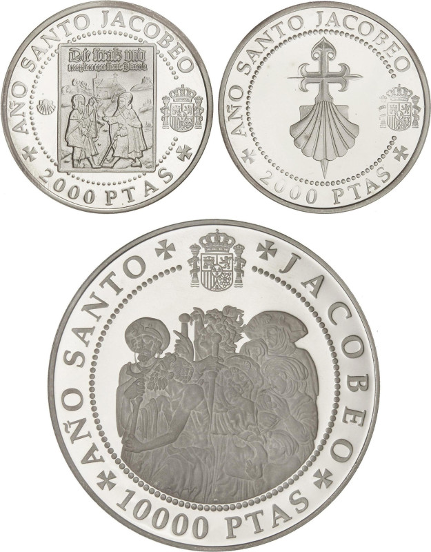 Lote 3 monedas 2.000 (2) y 10.000 Pesetas. 1993. AÑO SANTO JACOBEO 1993. AR. Per...