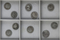 Lote 10 monedas 1/2 Real. FELIPE V (4), CARLOS IV (2), FERNANDO VI (2), FERNANDO VII (4). VARIAS CECAS. A EXAMINAR. BC a MBC-.