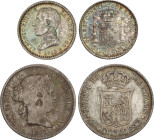 Lote 2 monedas. ISABEL II y ALFONSO XIII. 40 centavos de Escudo 1865 Madrid con resello torreón de castillo en anverso (rayitas en anverso) y 50 Cénti...