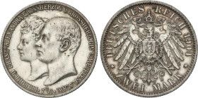 2 Marcos. 1904-A. FRIEDRICH FRANZ. MECKLENBURG-SCHWERIN. AR. Boda de Federico Francisco IV. KM-333. EBC-.