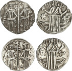 Lote 2 monedas Grosh. (1331-1371 d.C.). IVAN ALEXANDER y MIKHAIL ASEN. Anv.: Ivan Alexander y Mikhail Asen de frenre a frente, sosteniendo un bastón c...