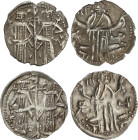 Lote 2 monedas Grosh. (1331-1371 d.C.). IVAN ALEXANDER y MIKHAIL ASEN. Anv.: Ivan Alexander y Mikhail Asen de frenre a frente, sosteniendo un bastón c...