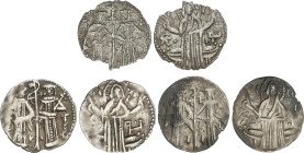 Lote 3 monedas Grosh. (1331 - 1371 d.C). IVAN ALEXANDER y MIKHAIL ASEN. AR. Las tres tipo anverso: Ivan Alexander y Mikhail Asen de pie frente a frent...