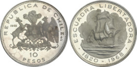 10 Pesos. 1968. 45 grs. AR. Escuadra Libertadora. Tirada: 1.215 piezas. Con certificado GMA NUMISMATICA del Dr. Esposito Marco. KM-183. PROOF.
