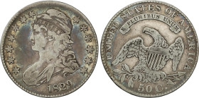 1/2 Dollar. 1829. 13,22 grs. AR. Capped Bust. Pátina. KM-37. MBC-.