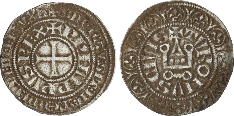 Gros Tournois. FELIPE IV (1285-1314). TOURS. Anv.: +PHILIPPVS REX. Cruz interior...