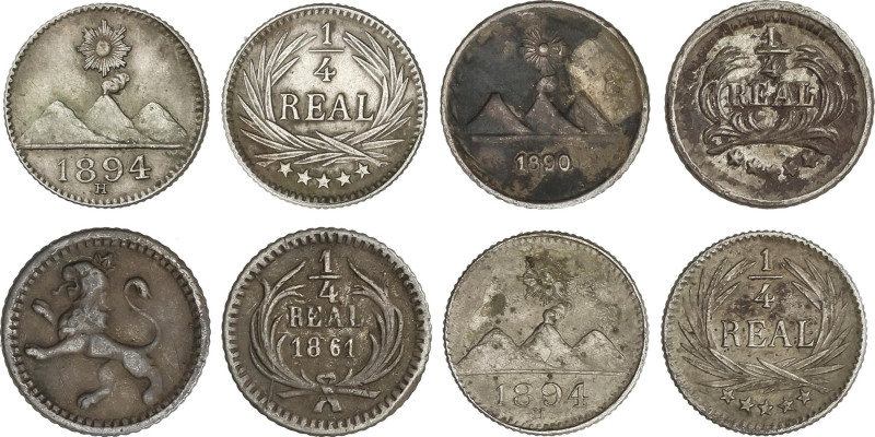 Lote 4 monedas 1/4 Real. 1861, 1890 y (2x) 1894H. AR. (1890 con pequeñas oxidaci...