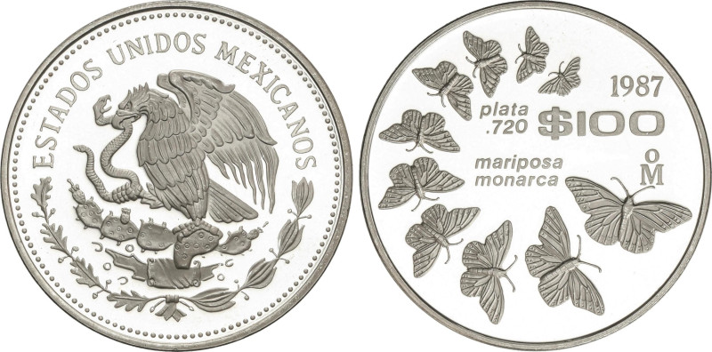 100 Pesos. 1987. 30,41 grs. AR. Mariposa monarca. KM-537. PROOF.