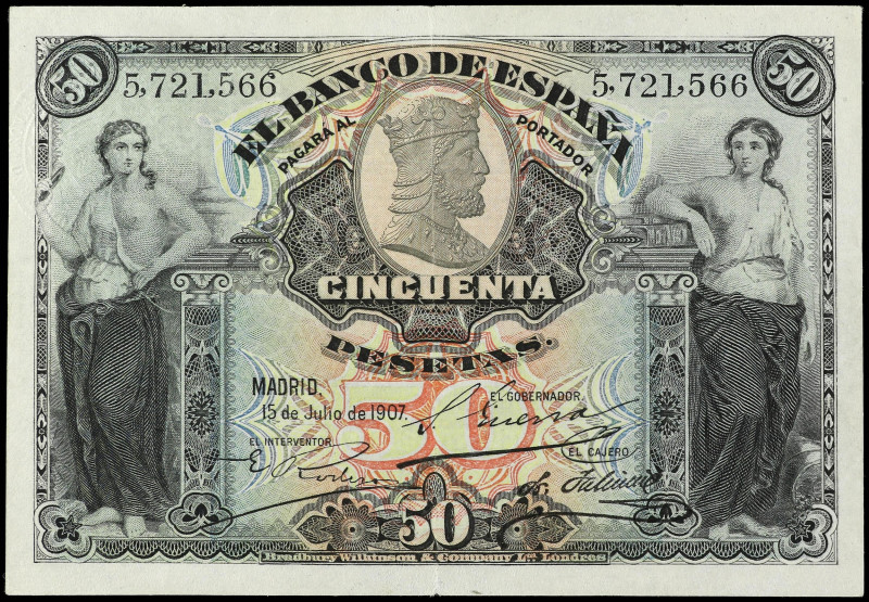 Lote 3 billetes 50 Pesetas. 15 Julio 1907. Catedral de Burgos. Los tres con Sell...