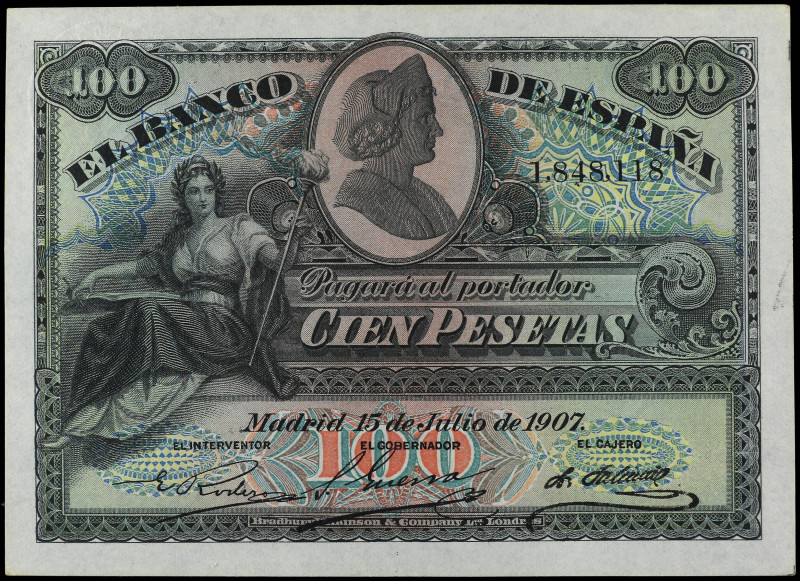 100 Pesetas. 15 Julio 1907. Catedral de Sevilla. Sello en seco GOBIERNO PROVISIO...