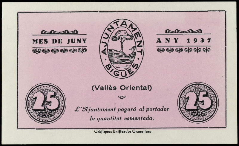25 Cèntims. 1937. Aj. de BIGUES. ESCASO. AT-438. SC-.