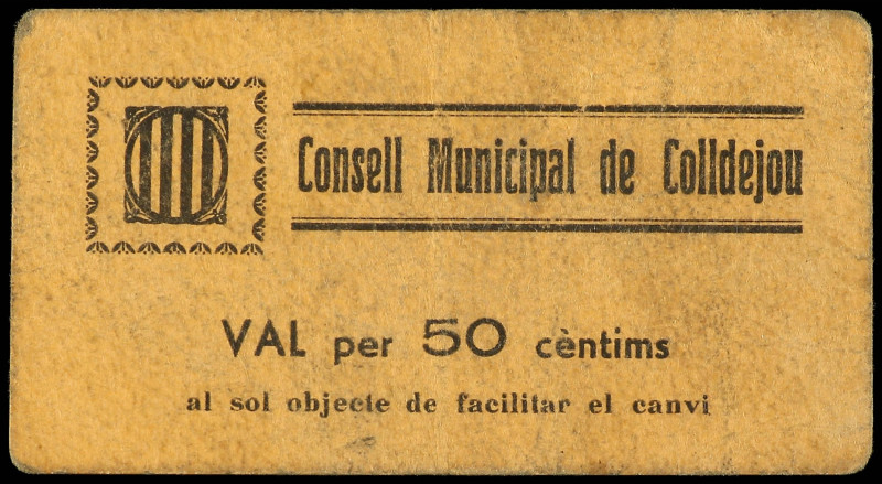 50 èntims. C.M. de COLLDEJOU. Cartón. (Algo sucio). MUY RARO. AT-856e; RGH-7638....