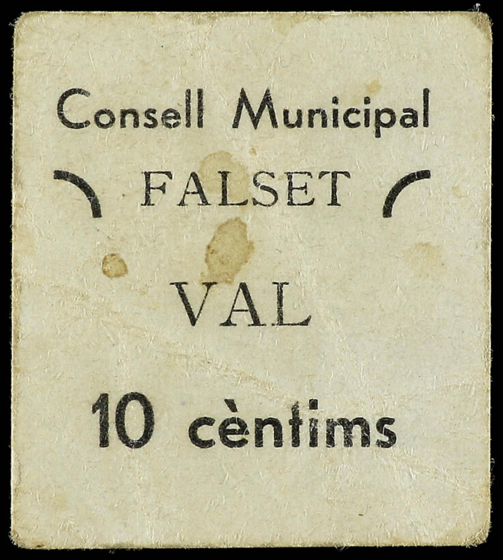 10 Cèntims. C.M. de FALSET. Cartón. 5ª Emisión. (Manchitas). RARO. AT-989; RGH-7...