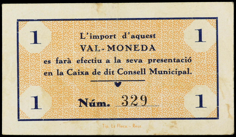 1 Pesseta. Juny 1937. C.M. de LA FEBRÓ. Sin sello tampón. (Manchitas). MUY ESCAS...