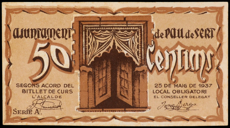 50 Cèntims. 25 Maig 1937. Aj. de PAU DE SERT. ESCASO. AT-1792. SC.