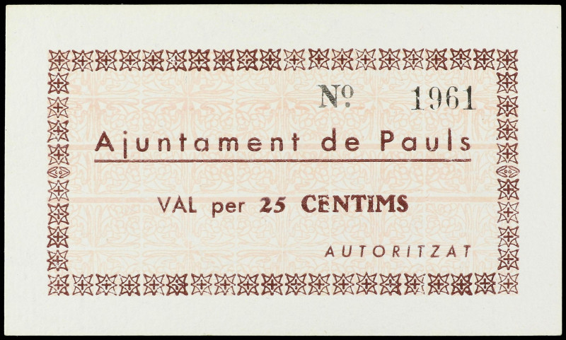 Lote 3 billetes 25 y 50 Cèntims y 1 Pesseta. Aj. de PAULS. AT-1793b, 1794d, 1795...