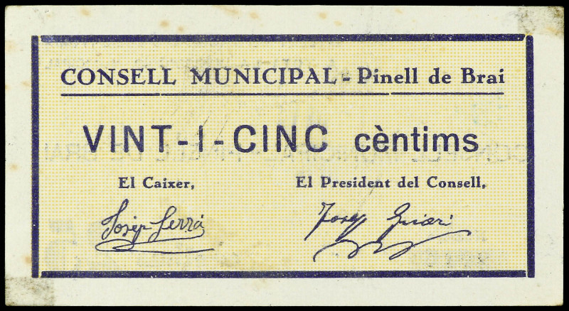 25 Cèntims. C.M. de PINELL DE BRAI. (Manchitas). MUY ESCASO. AT-1840; RGH-9238. ...