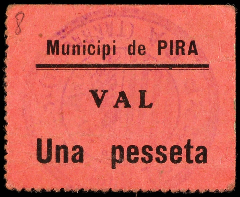 1 Pesseta. Municipi de PIRA. MUY RARO. AT-1845; RGH-9247. EBC-.