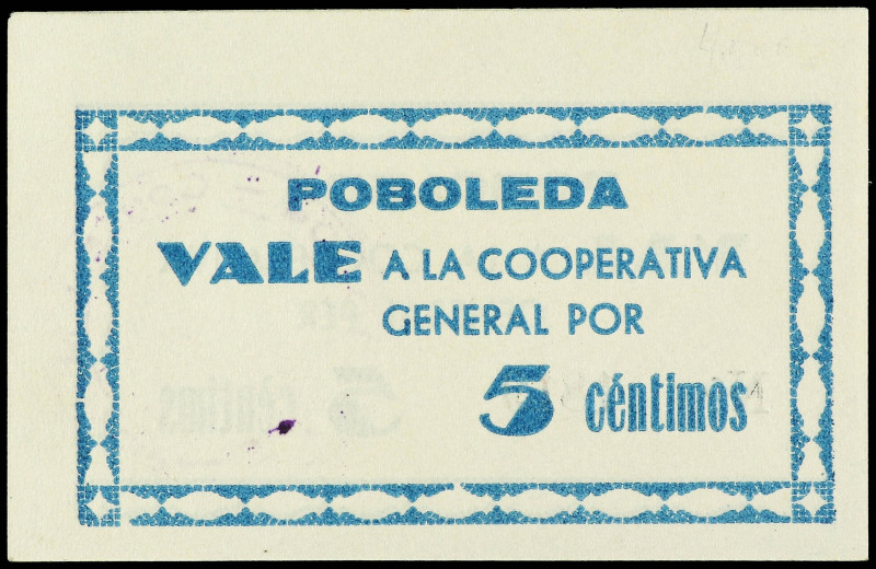 5 Cèntims. C.M. de POBOLEDA. Papel. ESCASO. AT-1937; RGH-9357. SC-.