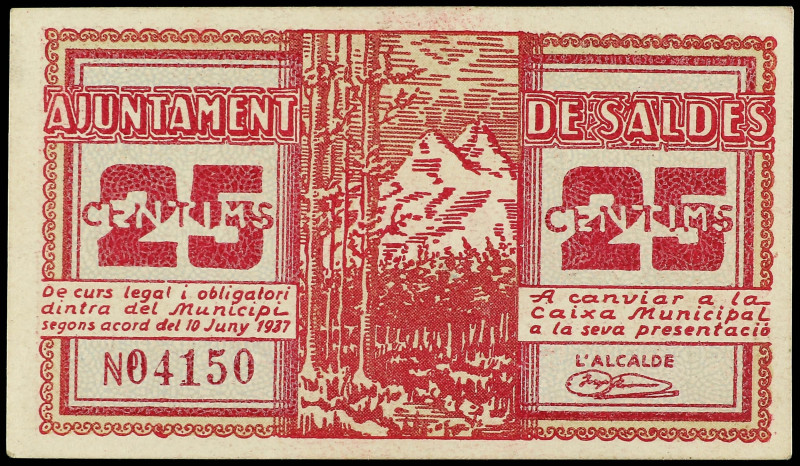 25 Cèntims. 10 Juny 1937. Aj. de SALDES. Sin sello tampón. ESCASO. AT-2255a. EBC...