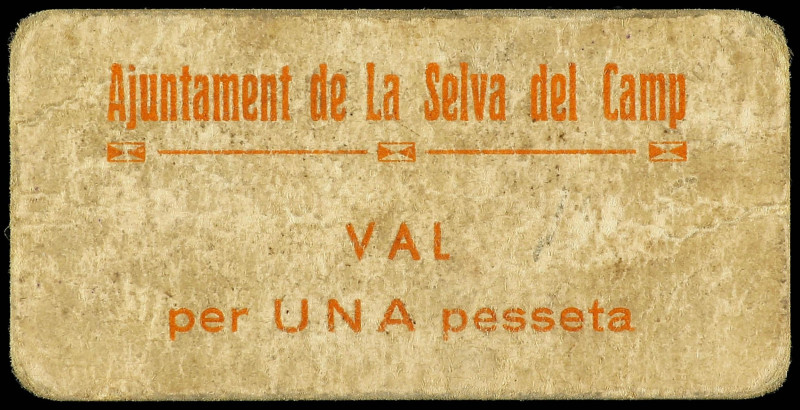 1 Pesseta. Aj. de SELVA DEL CAMP. Cartón. (Sucio). RARO. AT-2321; RGH-9930. MBC....