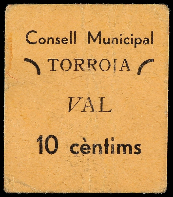 10 Cèntims. C.M. TORROJA. Cartón. MUY RARO. AT-2573; RGH-10404. MBC.