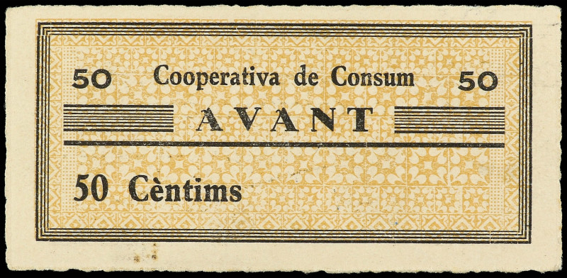 50 Cèntims. Agost 1938. COOPERATIVA DE CONSUM AVANT. ULLDEMOLINS. RARO. L-2658; ...