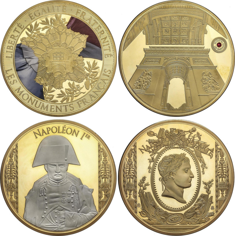 Lote 2 medallas Napoleón I y Arco del triunfo. FRANCIA. AR Sobredorado y sobrepl...