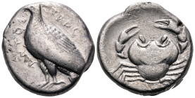 SICILY. Akragas. Circa 465/4-446 BC (AR - 4dr - Eagle/Crab. Tetradrachm (Silver, 24 mm, 16.54 g, 9 h). AKRAC-ANTOΣ Eagle with folded wings standing le...