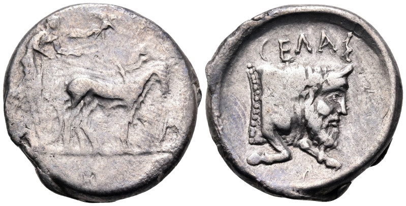 SICILY. Gela. Circa 450-440 BC. Tetradrachm (Silver, 28 mm, 15.98 g, 11 h). Bear...