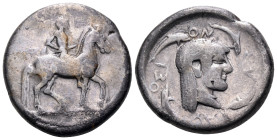 SICILY. Syracuse. Deinomenid Tyranny, 485-466 BC. Didrachm (Silver, 21 mm, 8.24 g, 9 h), under Gelon I, circa 485-480. Nude and bearded horseman ridin...