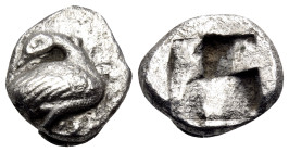 MACEDON. Eion. Circa 480-470 BC. Diobol (Silver, 10 mm, 0.89 g). Goose standing to right, head turned to left. Rev. Rough incuse square. SNG ANS 272. ...