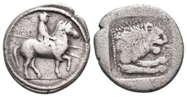 KINGS OF MACEDON. Perdikkas II, 451-413 BC. Heavy Tetrobol (Silver, 15.5 mm, 2.28 g, 1 h), Aigai(?), 443/2-438/7. Rider in Macedonian dress on horse s...