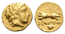 KINGS OF MACEDON. Philip II, 359-336 BC. 1/12 Stater (Gold, 8 mm, 0.74 g, 10 h), Pella, circa 345-340/36. Laureate head of Apollo to right. Rev. ΦIΛIΠ...