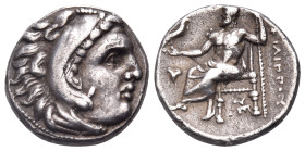 KINGS OF MACEDON. Philip III Arrhidaios, 323-317 BC. Drachm (Silver, 15 mm, 4.24 g, 1 h), Sardes, circa 323-319. Head of Herakles to right, wearing li...