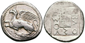 THRACE. Abdera. Circa 473/0-449/8 BC. Tetradrachm (Silver, 27 mm, 14.93 g, 3 h), struck under the magistrate Blosios. Griffin on plinth springing to l...
