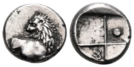THRACE. Chersonesos. Circa 386-338 BC. Hemidrachm (Silver, 12 mm, 2.35 g). Forepart of a lion to right, his head turned left. Rev. Quadripartite incus...