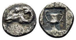 THRACE. Maroneia(?). 5th-4th centuries BC. Hemiobol (Silver, 6.5 mm, 0.26 g, 11 h). Head of ram to left. Rev. Kantharos within incuse square. Tzamalis...