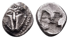 THRACE. Mesambria. Circa 5th century. Obol (Silver, 7 mm, 0.46 g). Facing Corinthian helmet surrounded by pellets. Rev. Incuse punch. SNG BM Black Sea...