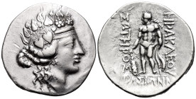 ISLANDS OFF THRACE, Thasos. Circa 168/7-148 BC (Dionysos / Herakles - 4dr - official. Tetradrachm (Silver, 32 mm, 15.84 g, 1 h). Head of youthful Dion...
