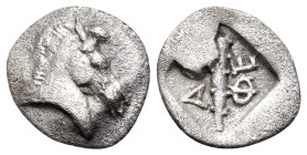 THESSALY, Thessalian League. Circa 470s-460s BC. Hemiobol (Silver, 9 mm, 0.48 g, 3 h). Horse’s head to right. Rev. ΦΕ - ΘΑ Club; all within incuse squ...