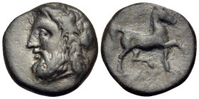 THESSALY. Gyrton. Circa 300-196 BC. Trichalkon (Bronze, 18 mm, 4.24 g, 12 h). Laureate head of Zeus to left. Rev. ΓΥΡΤΩΝΙΩΝ Horse prancing to right; b...