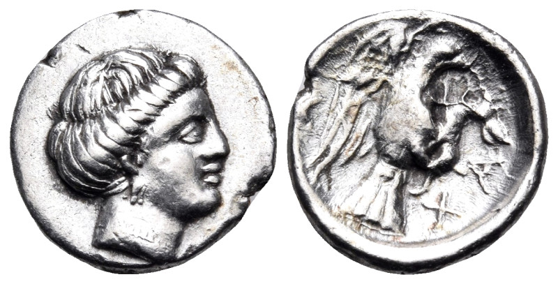 EUBOIA. Chalkis. Circa 338-308 BC. Hemidrachm (Silver, 13 mm, 1.75 g, 11 h). Hea...