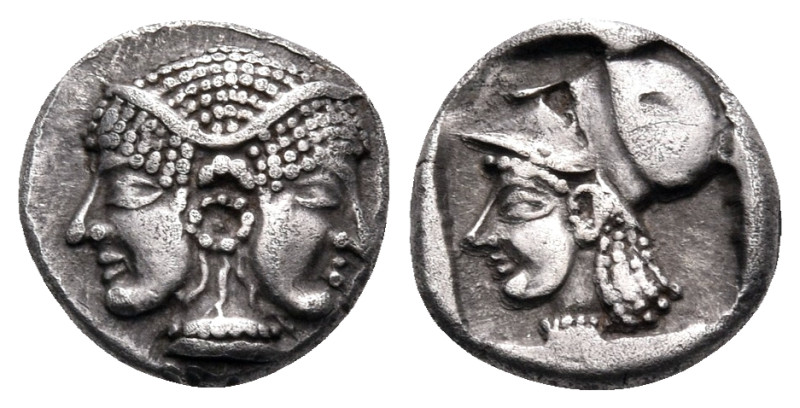 MYSIA. Lampsakos. Circa 500-450 BC. Obol (Silver, 9 mm, 0.76 g, 2 h). Janiform f...