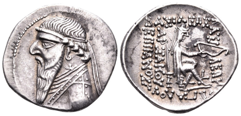 KINGS OF PARTHIA. Mithradates II, 121-91 BC. Drachm (Silver, 21 mm, 4.22 g, 1 h)...