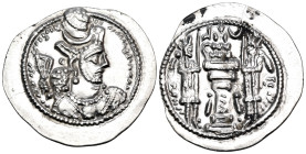 SASANIAN KINGS. Bahram V, 420-438. Drachm (Silver, 28 mm, 4.03 g, 3 h), KL (Kirman) (?). Draped bust of Bahram V to right, wearing crown with frontal ...