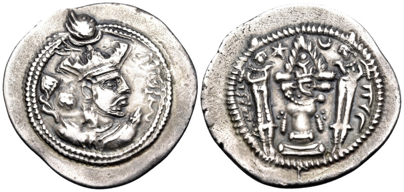 SASANIAN KINGS. Balash, 484-488. Drachm (Silver, 28 mm, 4.00 g, 2 h), AS (Aspahā...