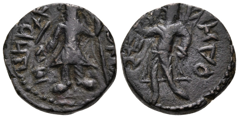 INDIA, Kushan Empire. Kanishka I, circa 127/8-152. (Bronze, 17.5 mm, 4.65 g, 11 ...