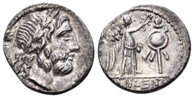 Cn. Lentulus Clodianus, 88 BC. Quinarius (Silver, 15 mm, 1.82 g, 5 h), Rome. Laureate head of Jupiter to right. Rev. CN · LENT Victory standing right,...